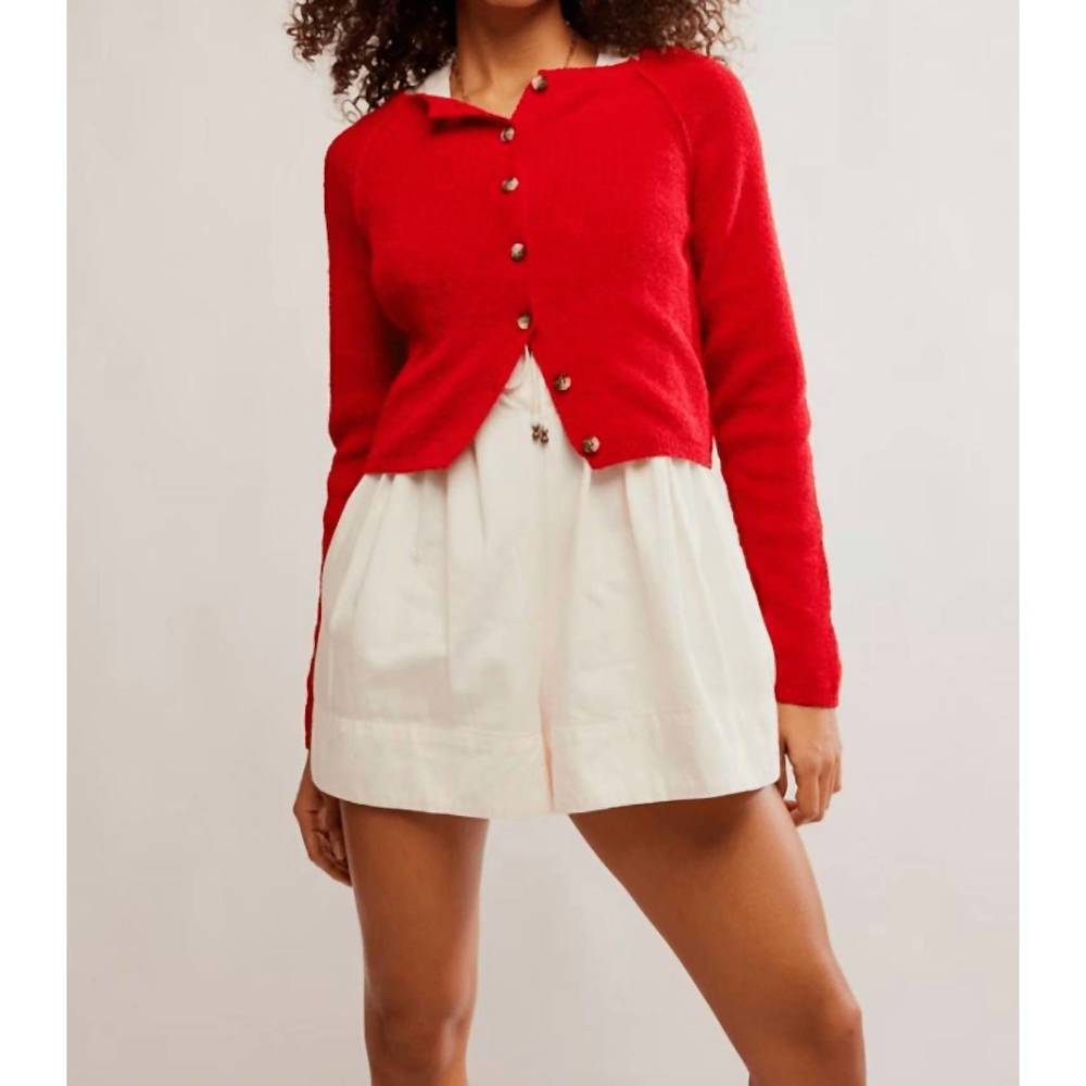 Free People Red Cropped Button Cardigan